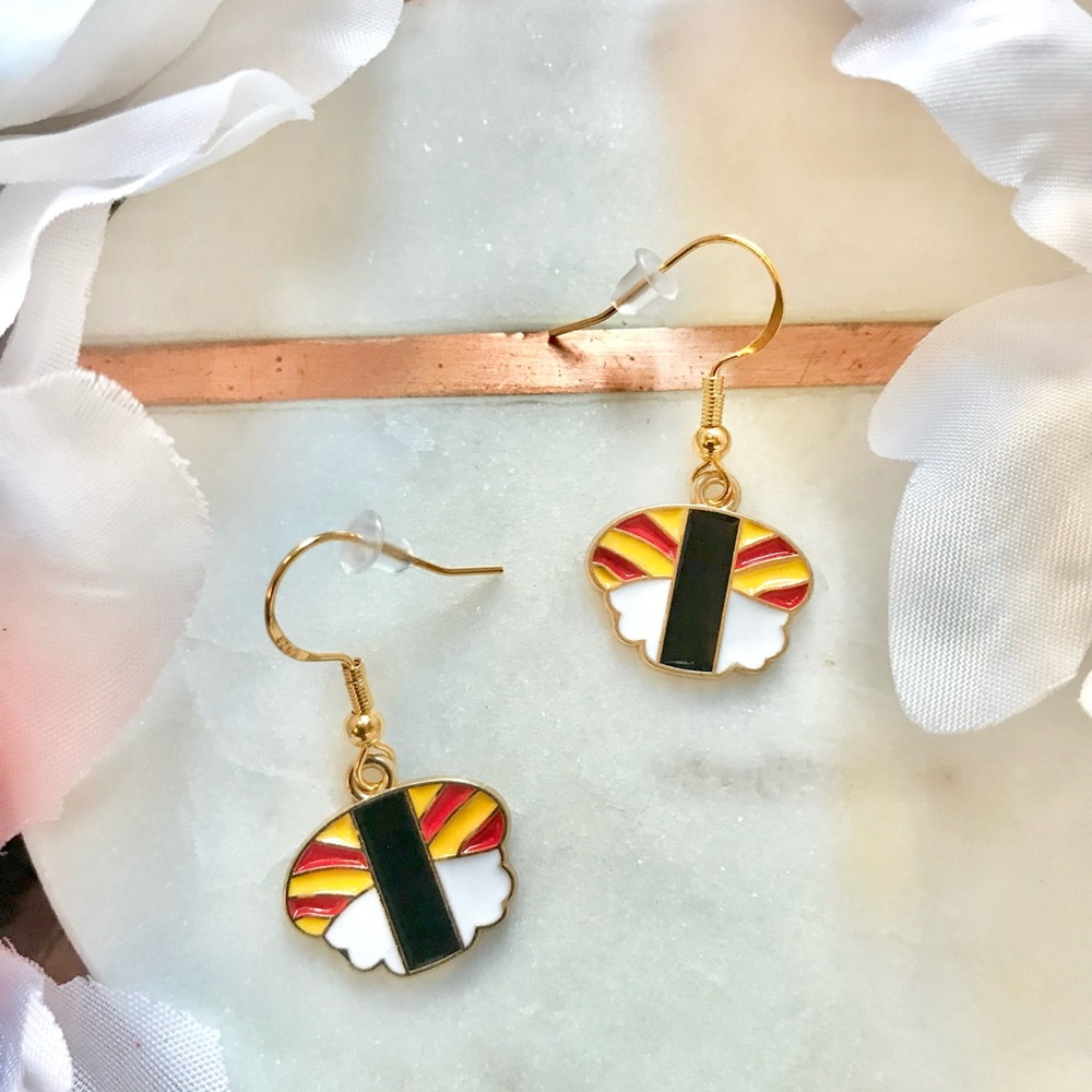 Sushi Dangly Earrings made with Gold Plated Sterling Silver Ear Wires NWT